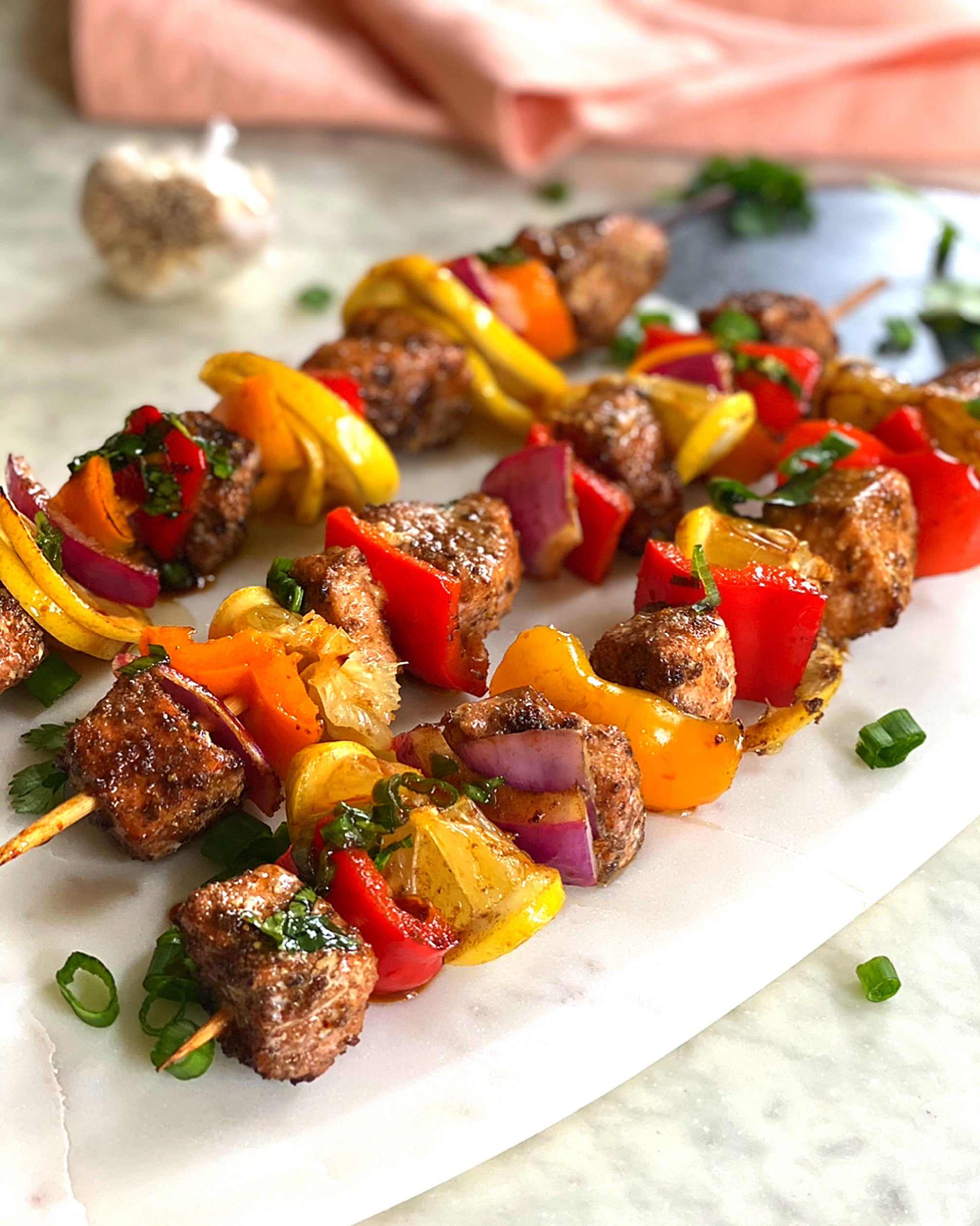 Salmon & Vegetable Kabobs – Char Crust® Dry-Rub Seasonings