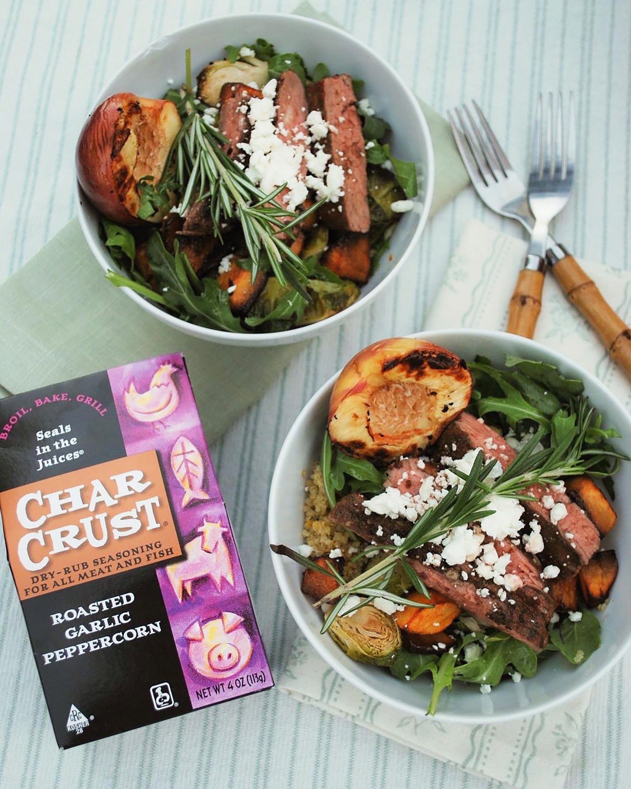 Steak Bowl with Quinoa, Arugula and Feta
&ndash; Char Crust® Dry-Rub Seasonings