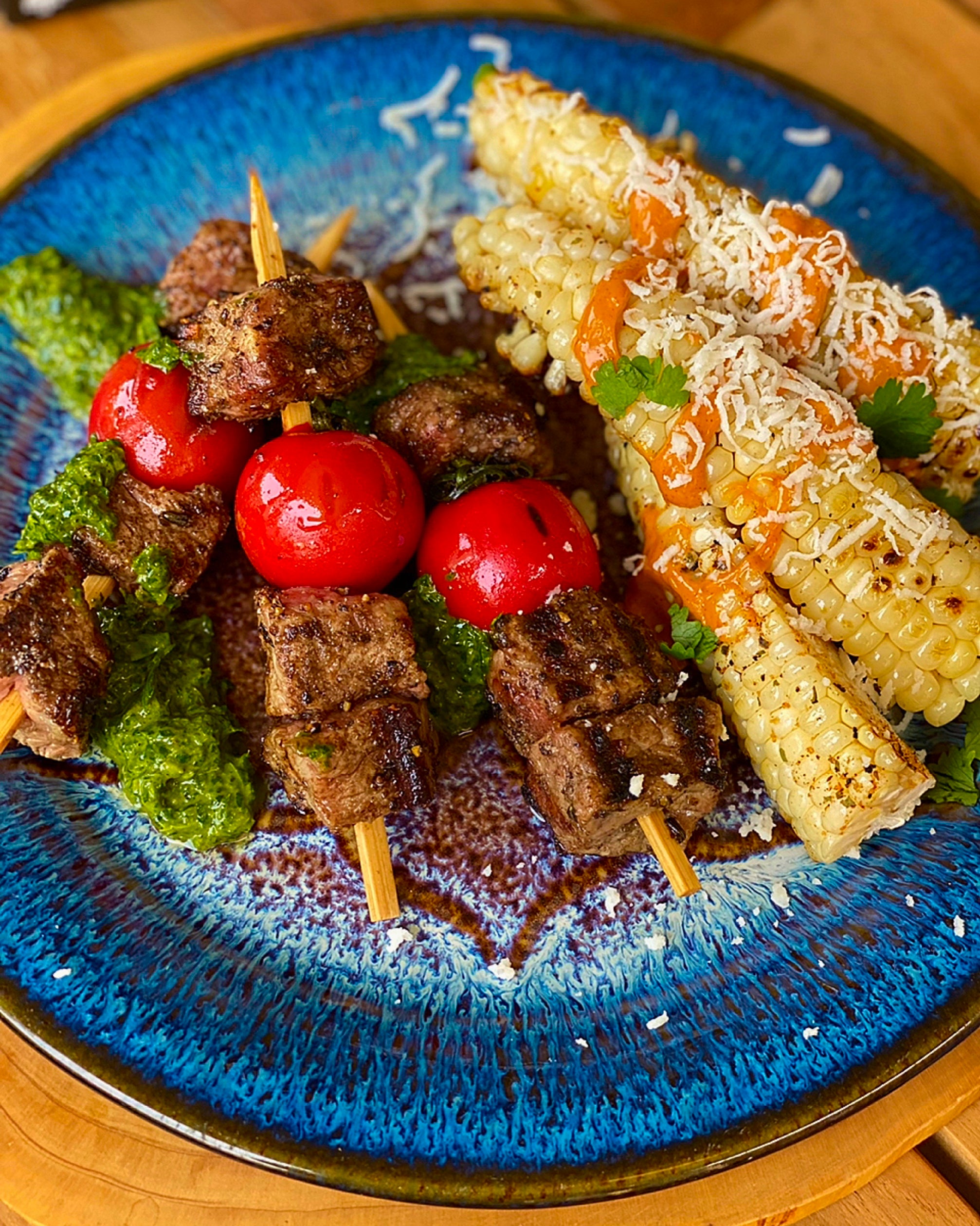 Steak Kabobs & Corn Elote