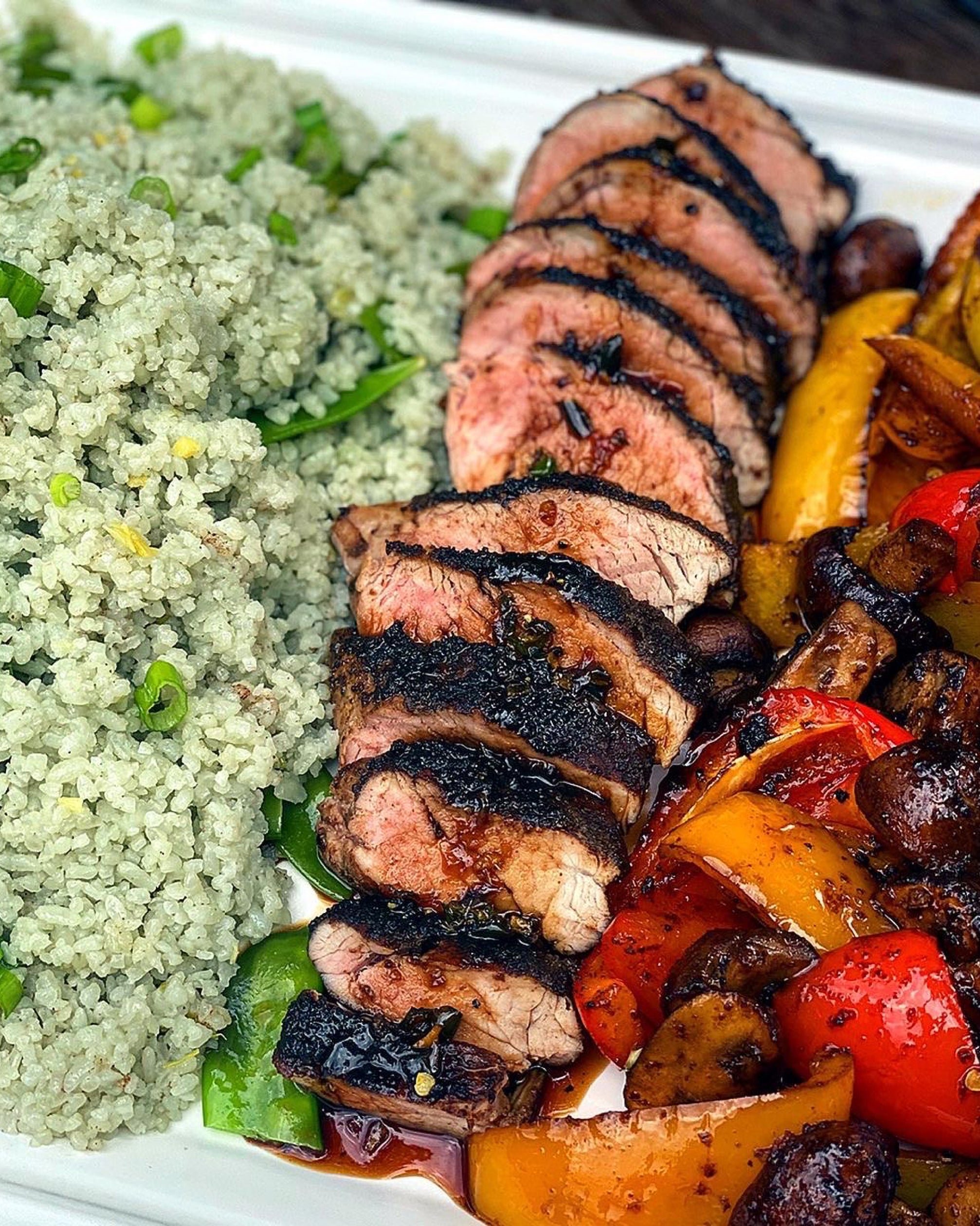 Ginger Teriyaki Pork Tenderloin with Coconut Rice &amp; Veggies
&ndash; Char Crust® Dry-Rub Seasonings