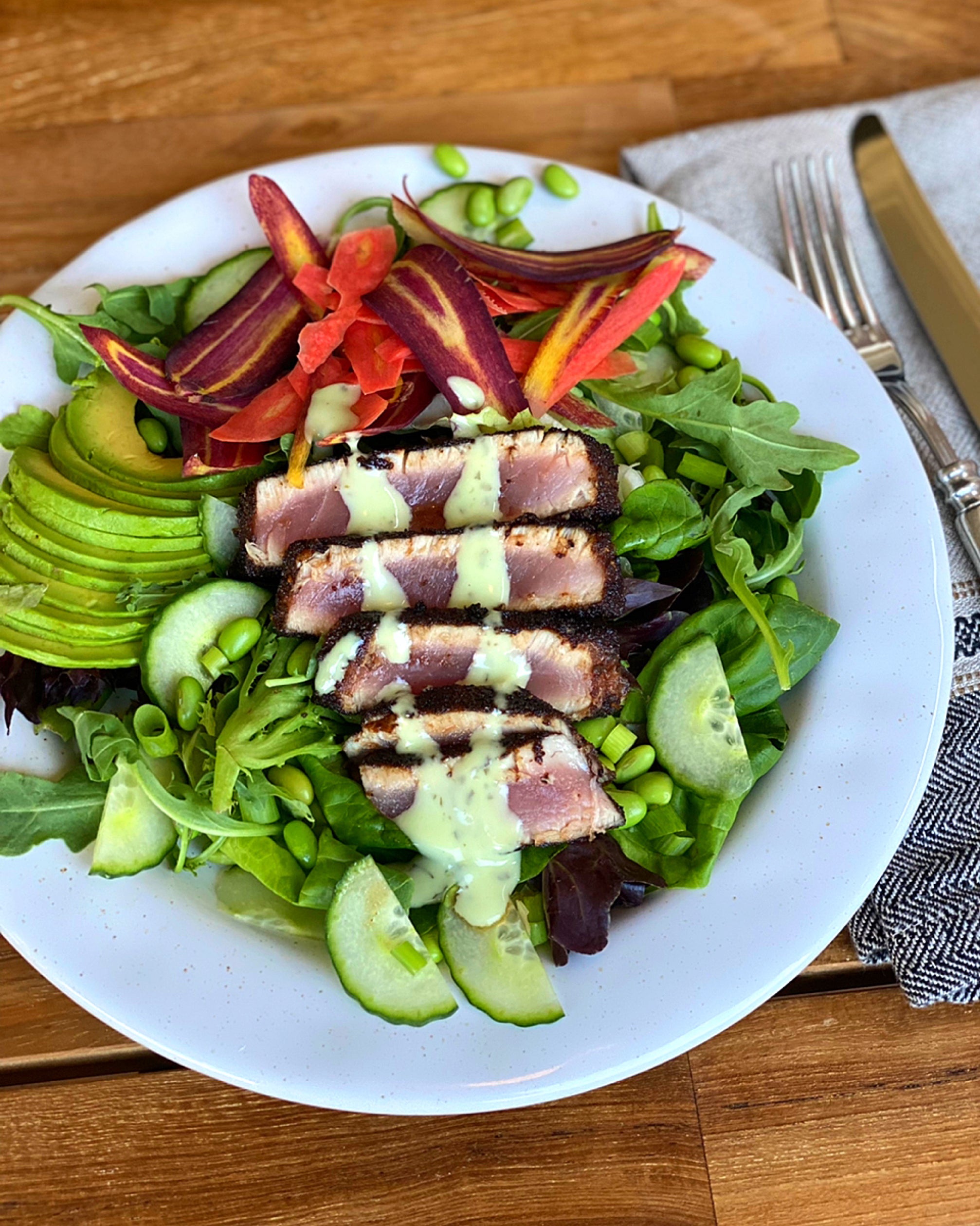 Ginger Teriyaki Seared Ahi Tuna Salad