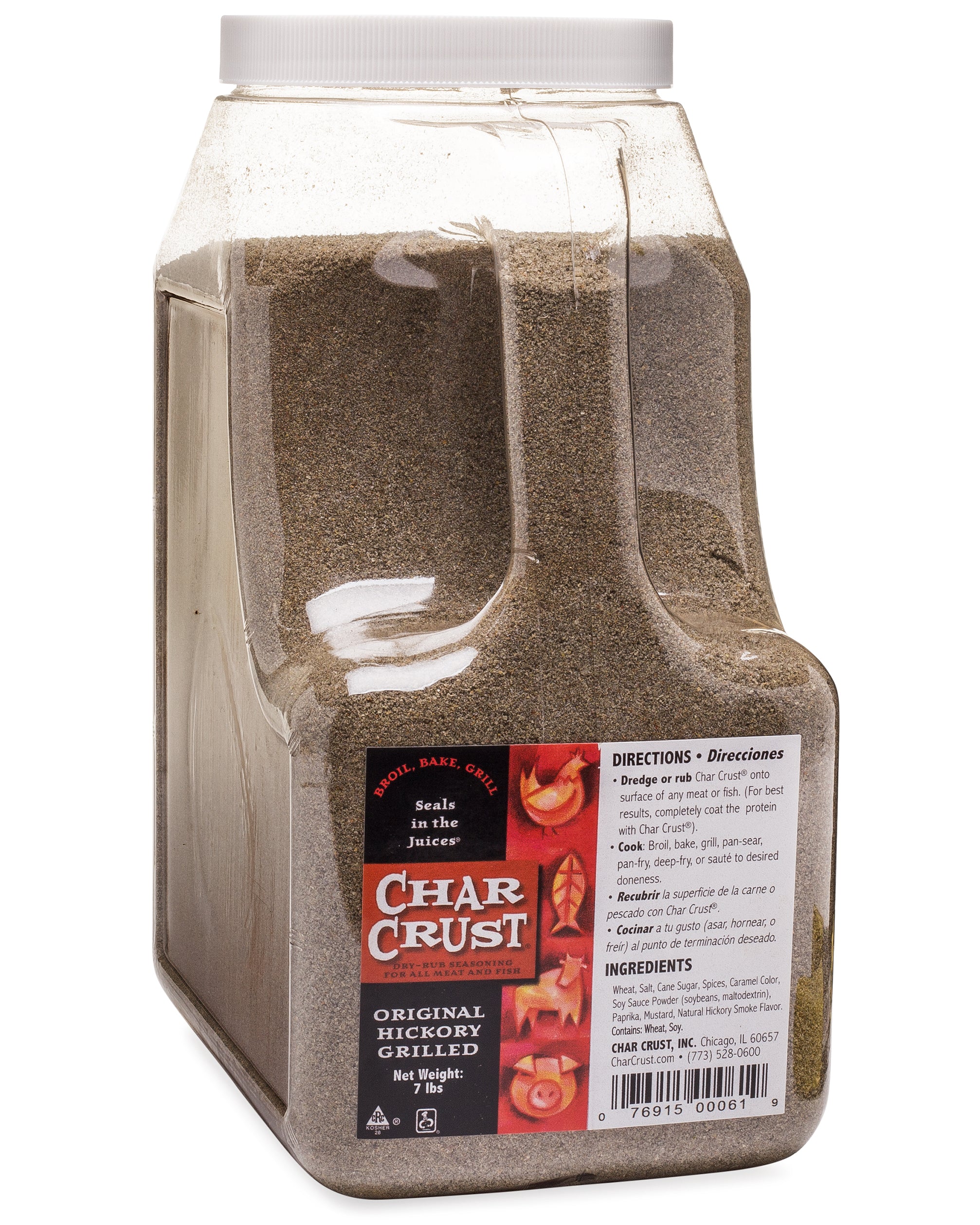 Char Crust Dry-Rub Seasonings foodservice handle/shaker/jug. Great beef rub, salmon rub, chicken rub, pork rub. Great on every protein.