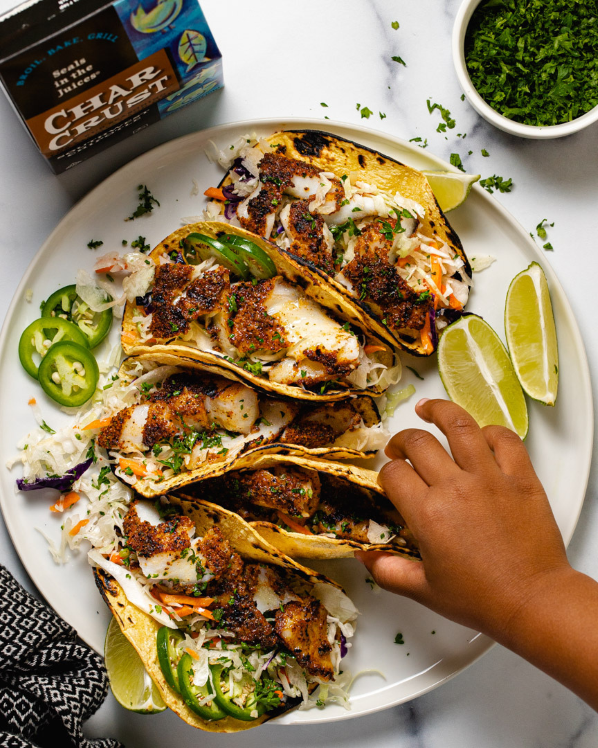 Char Crust Southwest Chipotle rub is used on fish tacos in this recipe. Southwest Chipotle rub is also great as a chicken rub, steak rub, pork rub or salmon rub.